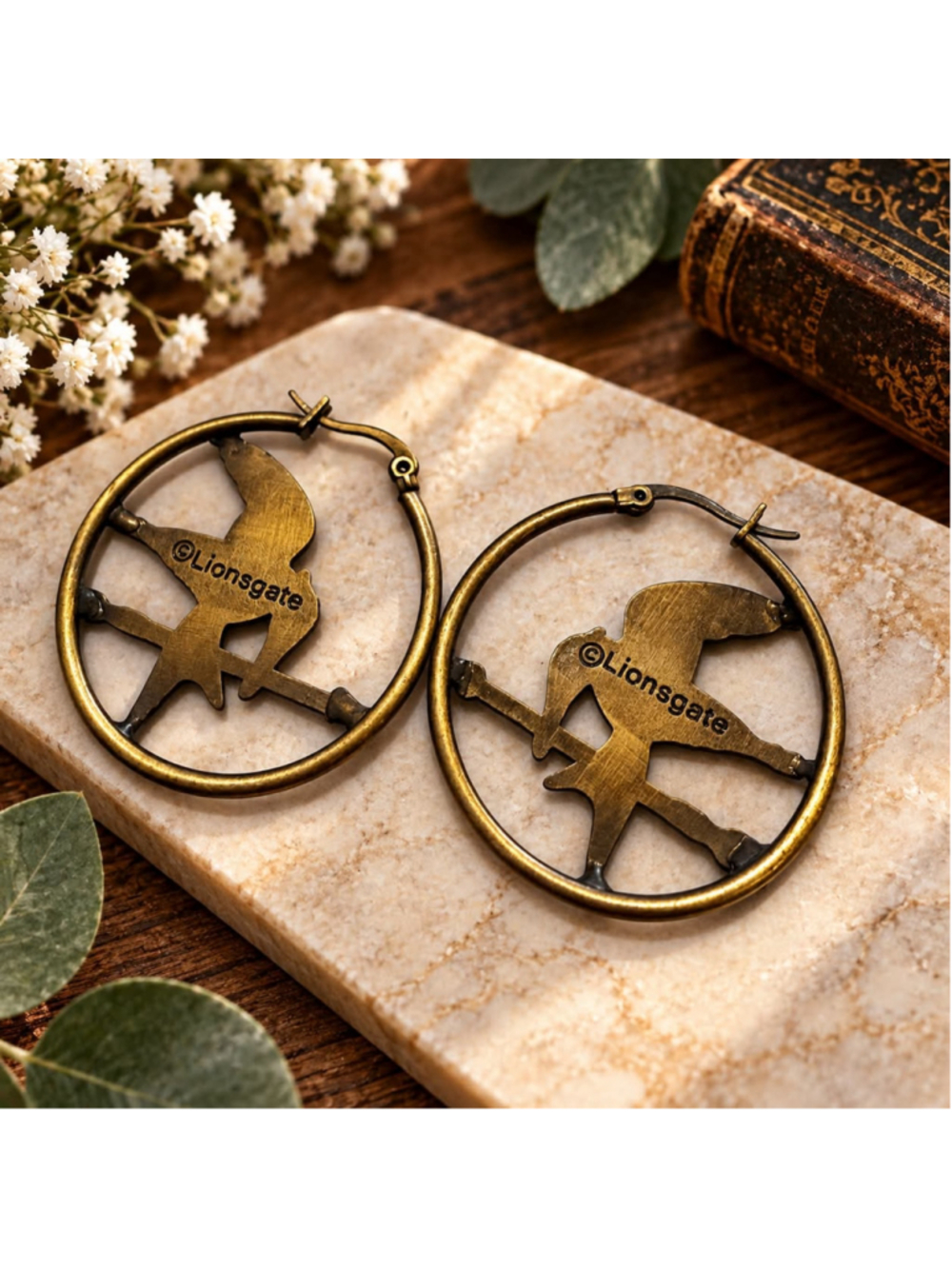 Women's Lionsgate Hunger Games Mockingjay Hoop Earrings, Bronze,